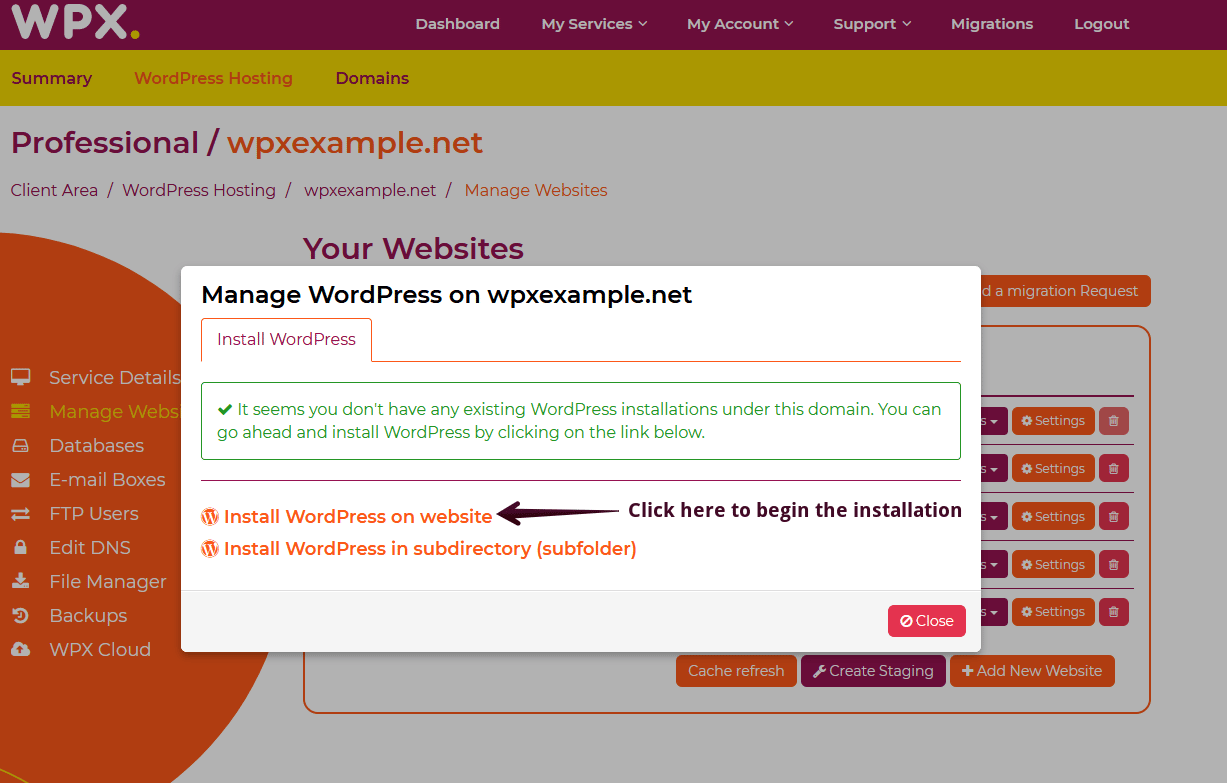 Install WordPress WPX